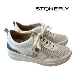 Stonefly White 45 Nappa Leather Textile Platform Sneakers 39  8